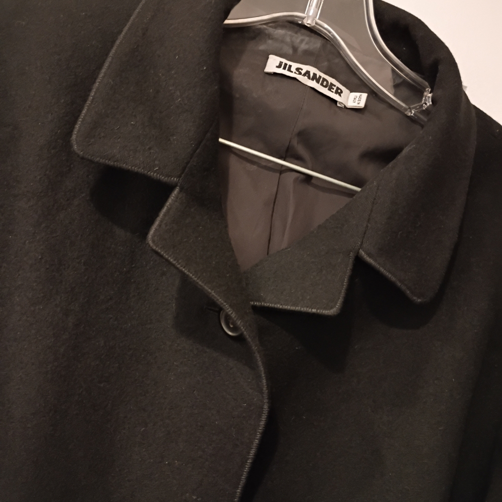 Jil Sander Black Laine Wool + Angora Minimalist Coat